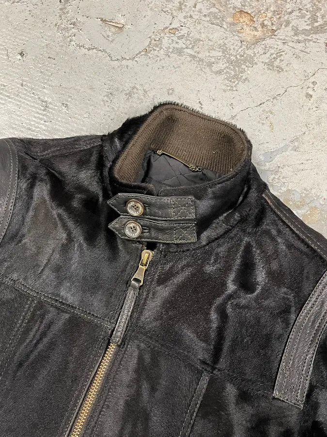 2000s Dolce & Gabbana Pony Hair Black Leather Jacket TelccGN 4
