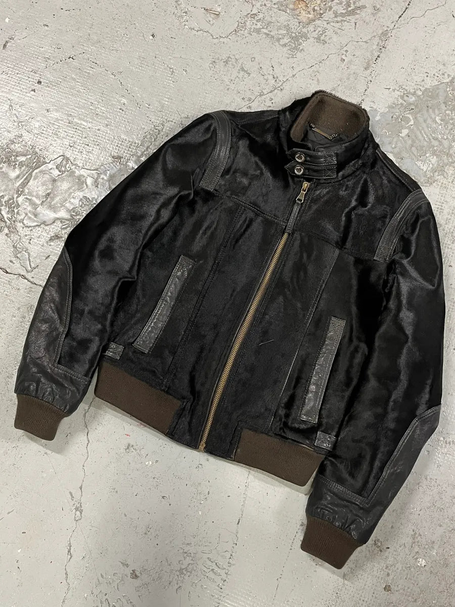 2000s Dolce & Gabbana Pony Hair Black Leather Jacket TelccGN 3