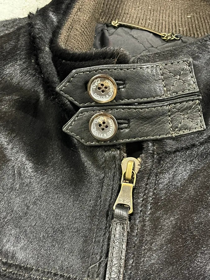 2000s Dolce & Gabbana Pony Hair Black Leather Jacket TelccGN 7