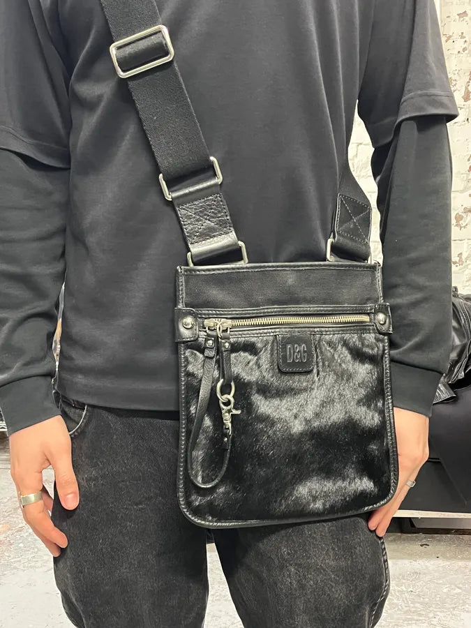 2000s Dolce & Gabbana Pony Hair Black Leather Shoudler Bag YmssTik 1