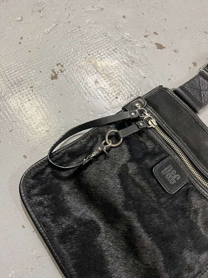 2000s Dolce & Gabbana Pony Hair Black Leather Shoudler Bag YmssTik 2