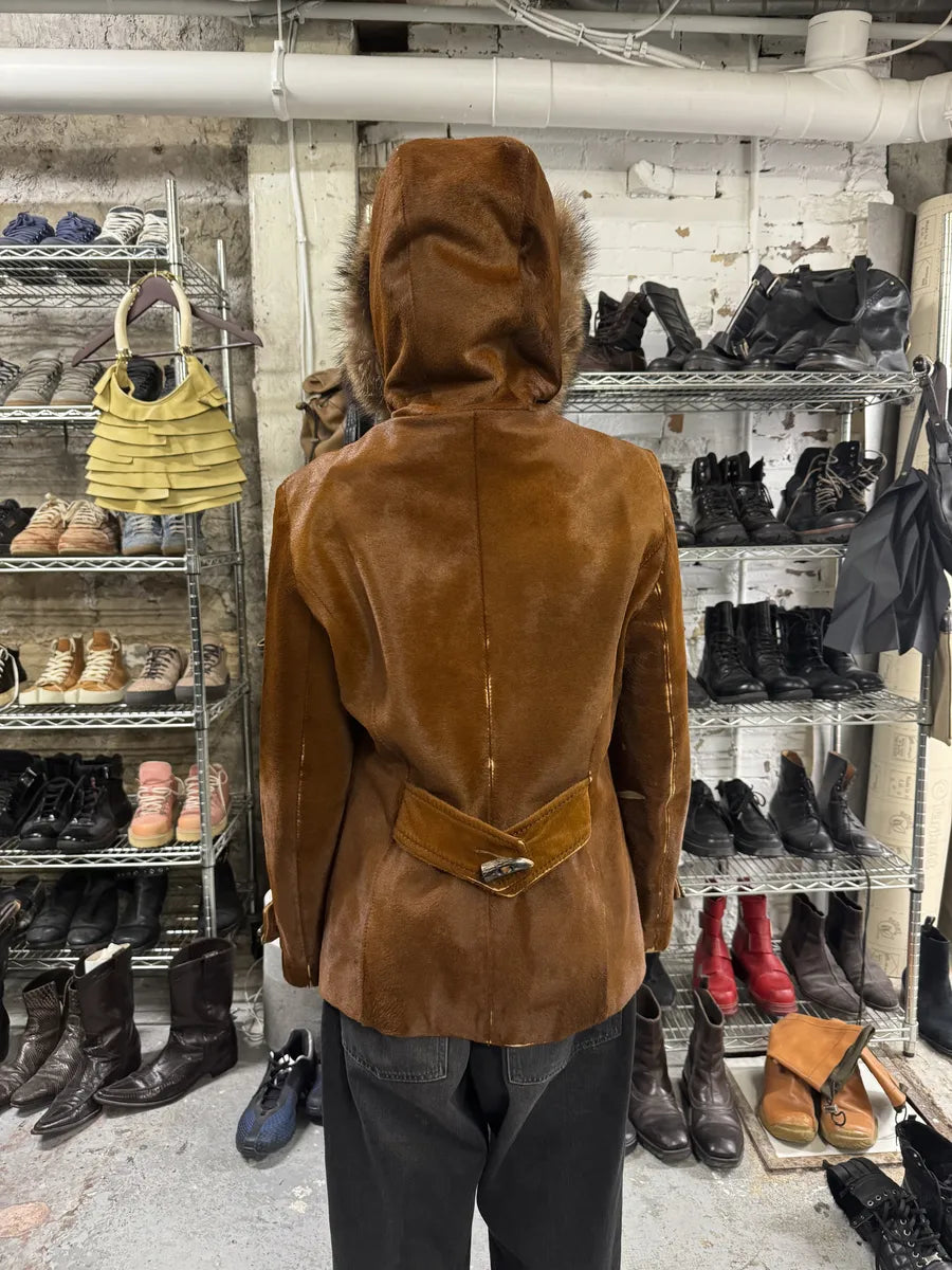 FW2002 Dolce & Gabbana Pony Hair Camel Leather Duffle Coat Jacket HnuNvqx 2