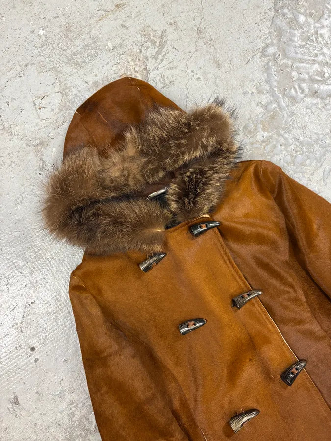 FW2002 Dolce & Gabbana Pony Hair Camel Leather Duffle Coat Jacket HnuNvqx 5