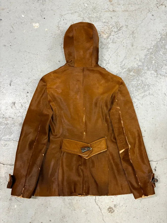 FW2002 Dolce & Gabbana Pony Hair Camel Leather Duffle Coat Jacket HnuNvqx 3