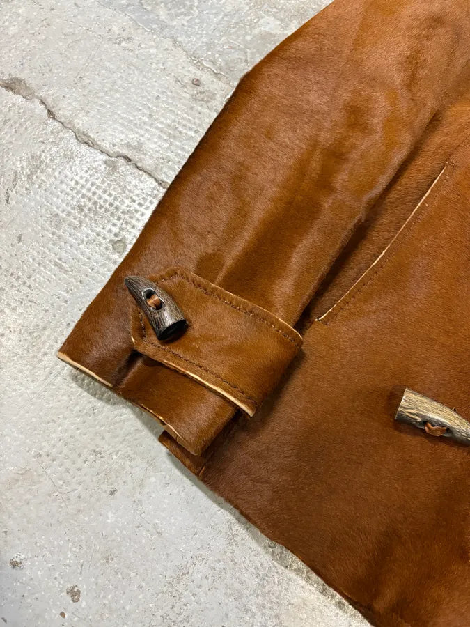 FW2002 Dolce & Gabbana Pony Hair Camel Leather Duffle Coat Jacket HnuNvqx 7