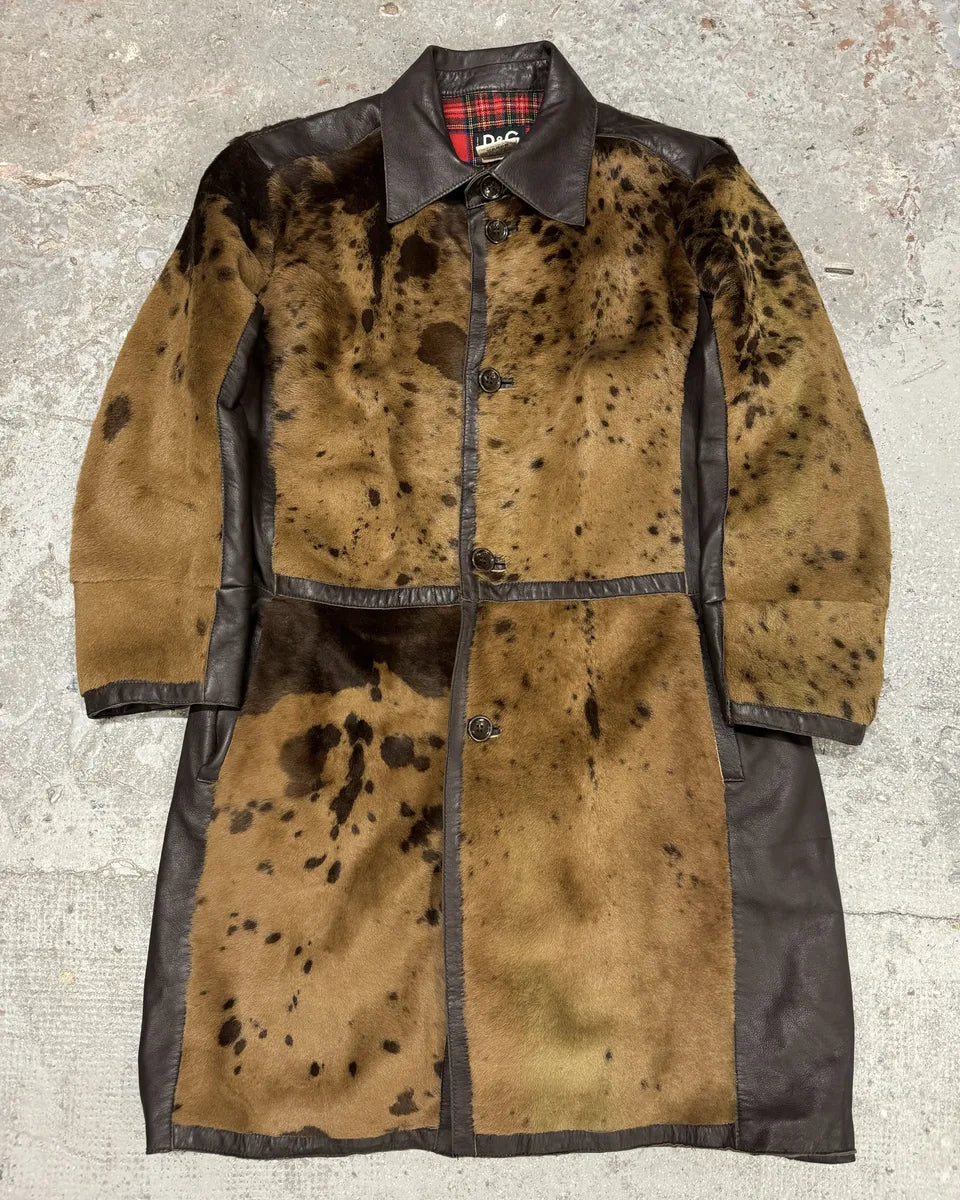 2000s Dolce & Gabbana Pony Hair Cow Leather Trench Coat gcmnTBu 0