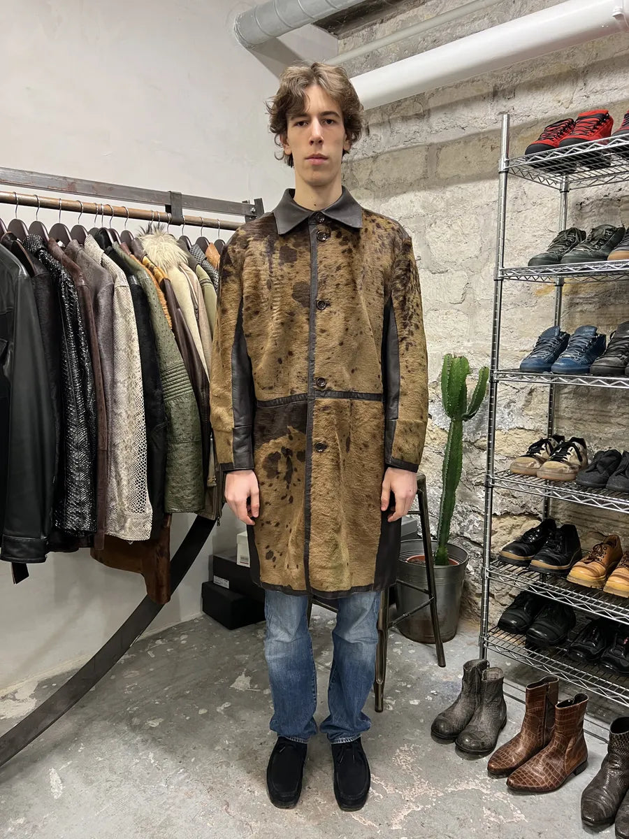2000s Dolce & Gabbana Pony Hair Cow Leather Trench Coat gcmnTBu 2
