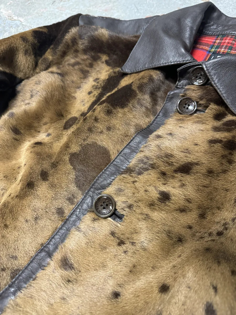 2000s Dolce & Gabbana Pony Hair Cow Leather Trench Coat gcmnTBu 5