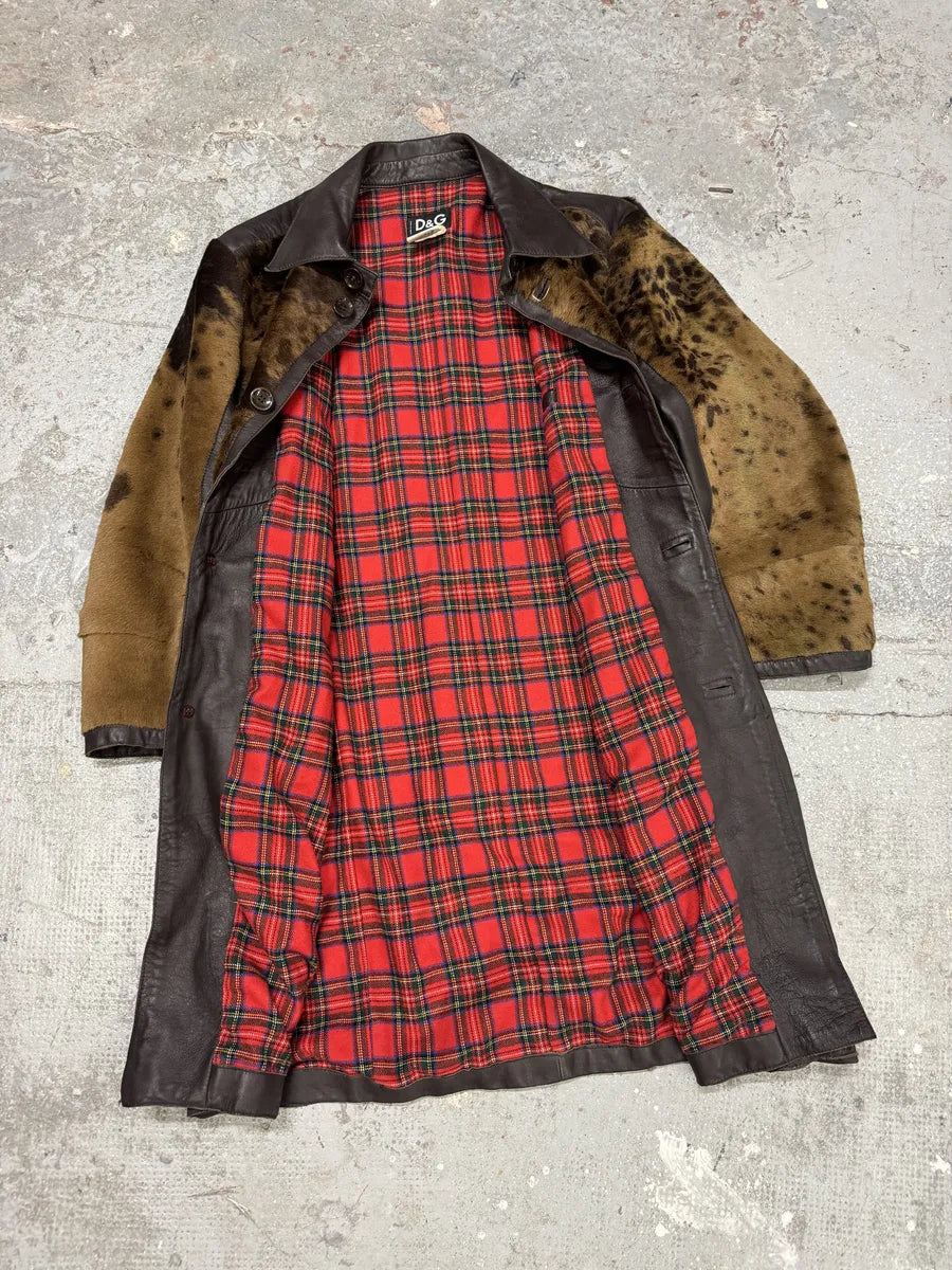 2000s Dolce & Gabbana Pony Hair Cow Leather Trench Coat gcmnTBu 9
