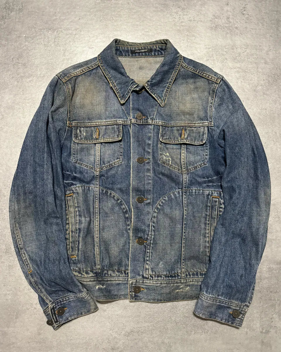 2000s Dolce & Gabbana Premium Mainline Blue Structured Denim Jacket (L) 0