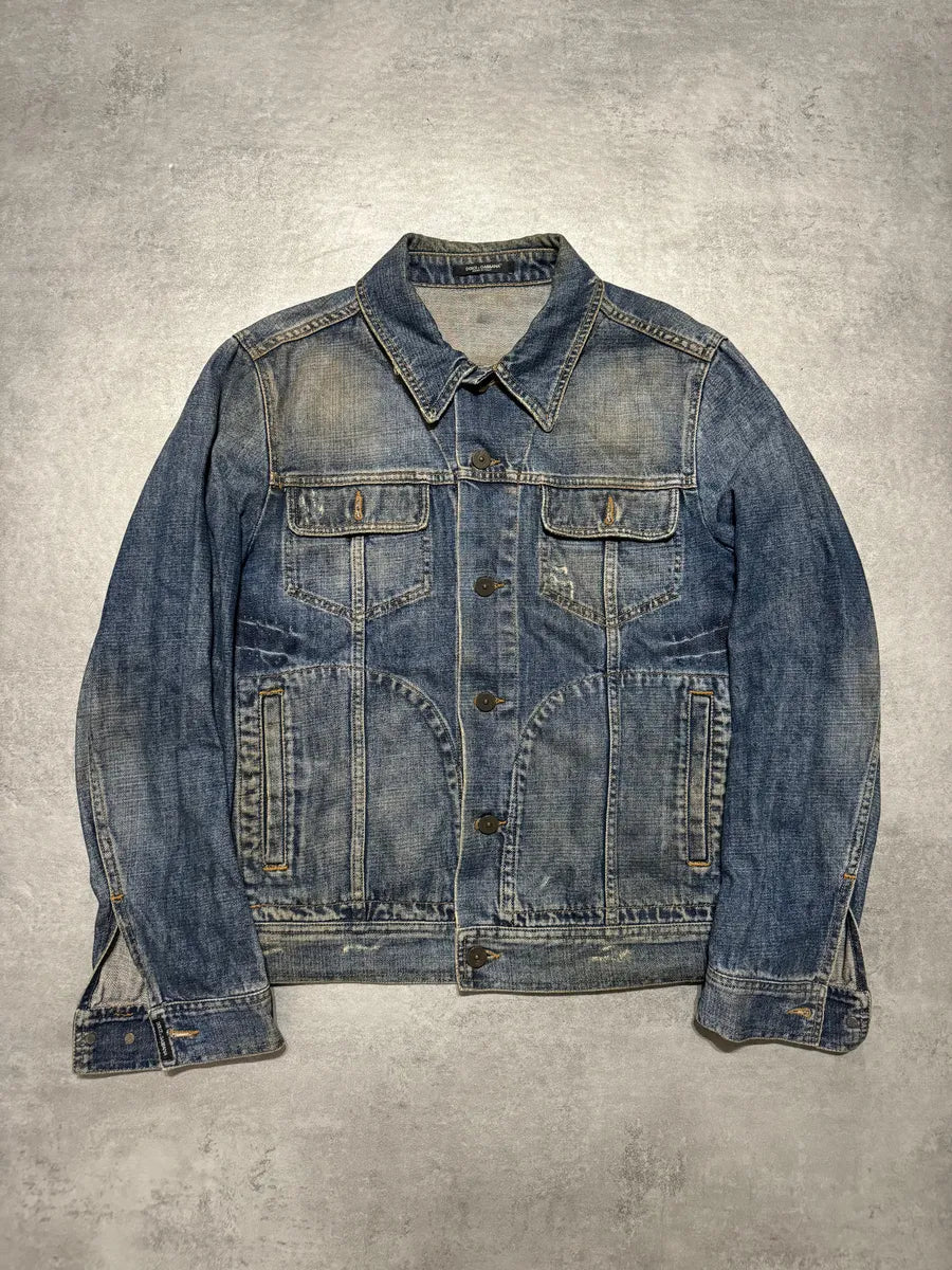 2000s Dolce & Gabbana Premium Mainline Blue Structured Denim Jacket uhMslpe 2