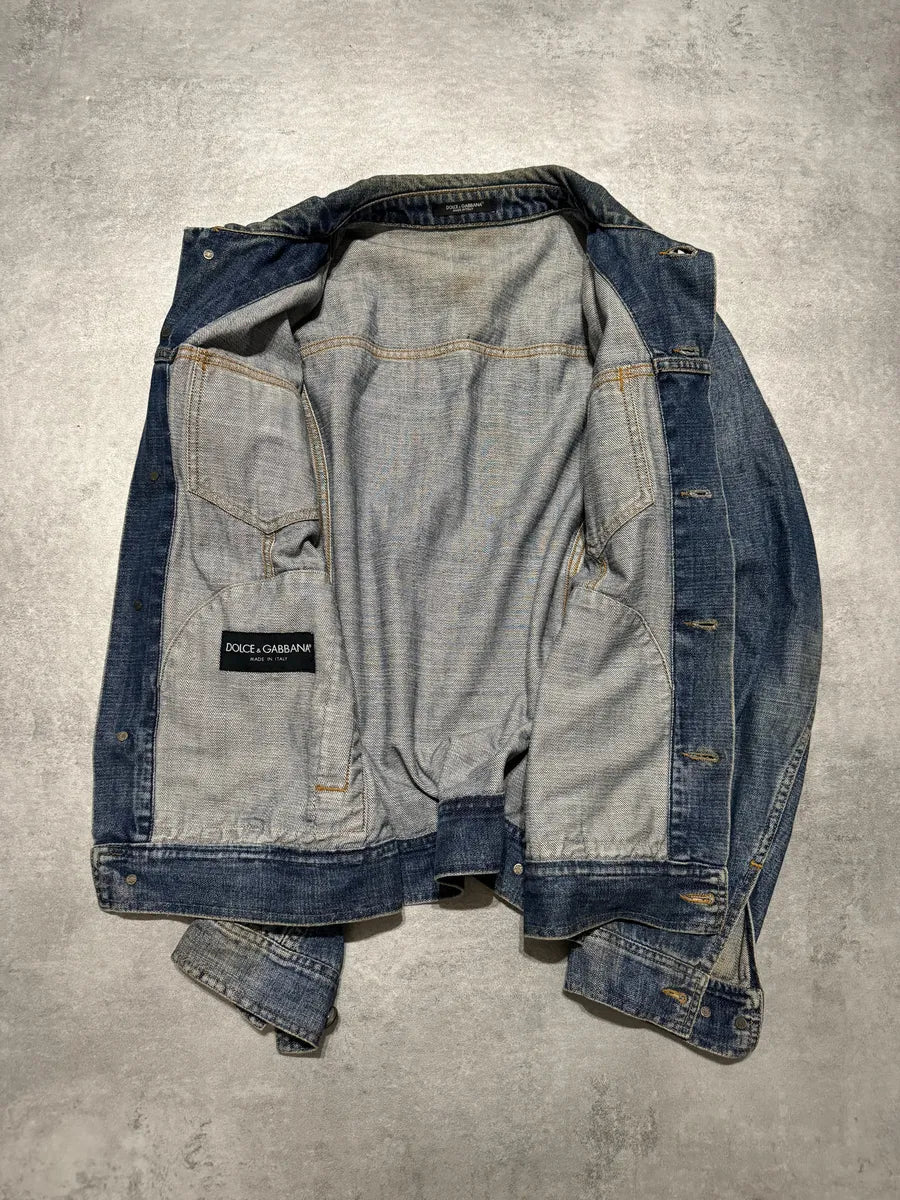 2000s Dolce & Gabbana Premium Mainline Blue Structured Denim Jacket uhMslpe 7