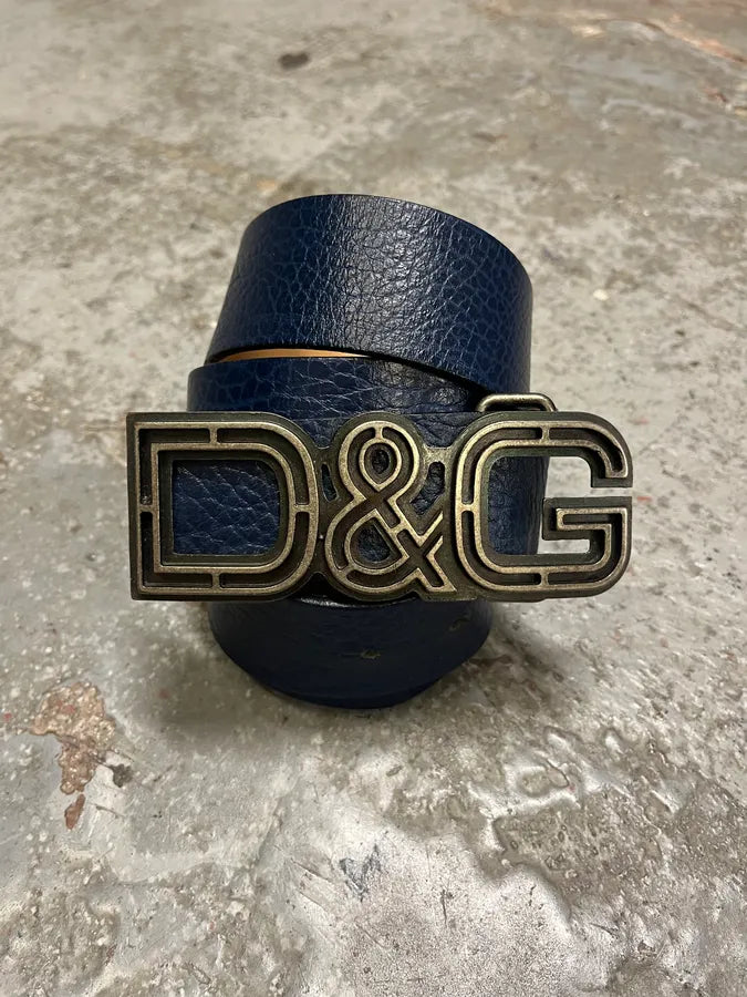 2000s Dolce & Gabbana Propaganda Buckle Navy Leather Belt (OS) HWYhPui 3