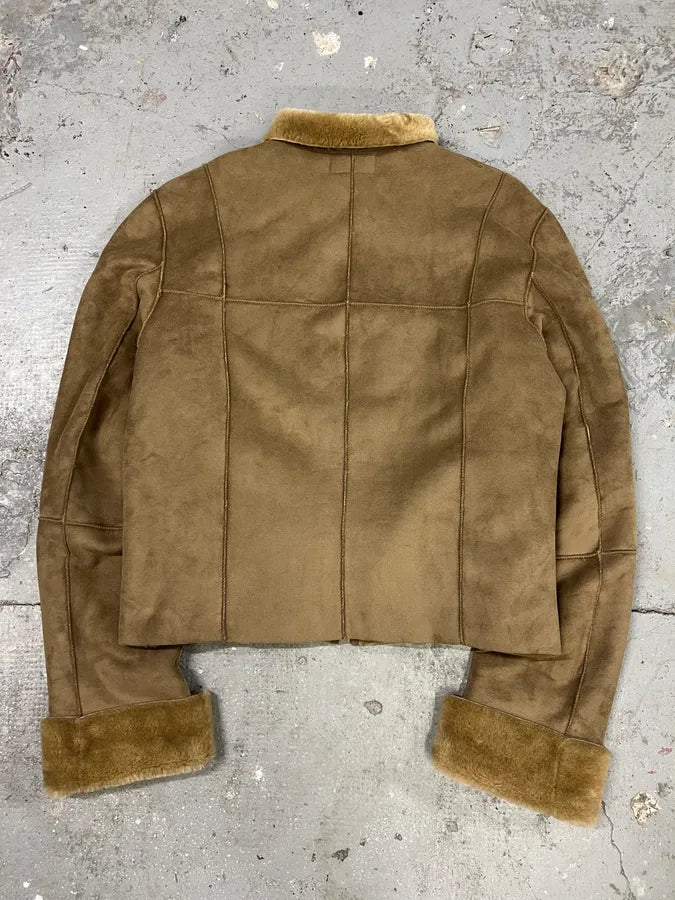 2000s Dolce & Gabbana Pure Beige Leather Shearling Effect Jacket (L) 1