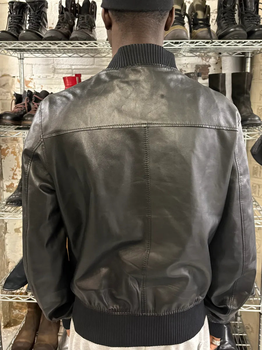 2000s Dolce & Gabbana Pure Black Leather Bomber Jacket QtUxAFj 3