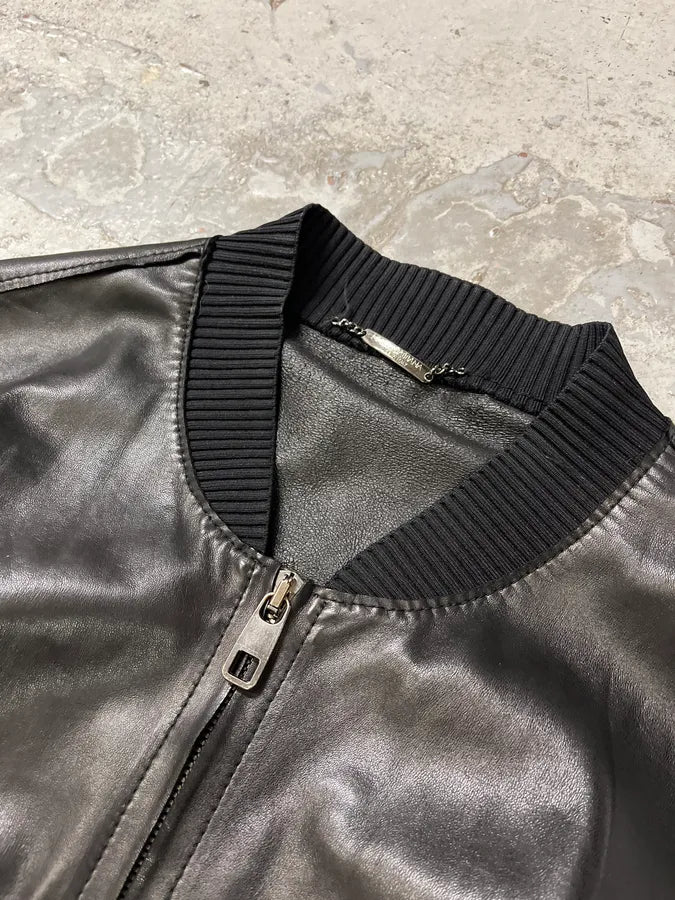 2000s Dolce & Gabbana Pure Black Leather Bomber Jacket QtUxAFj 4