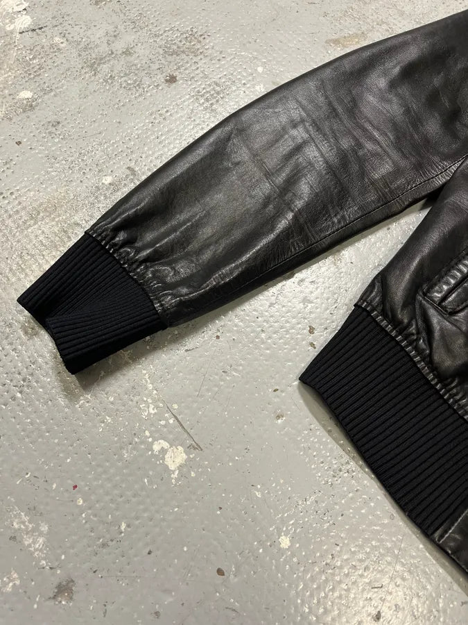 2000s Dolce & Gabbana Pure Black Leather Bomber Jacket QtUxAFj 5