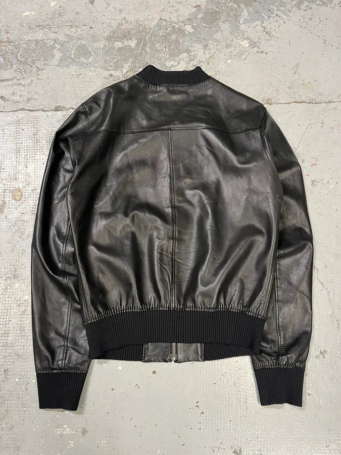 2000s Dolce & Gabbana Pure Black Leather Bomber Jacket QtUxAFj 6