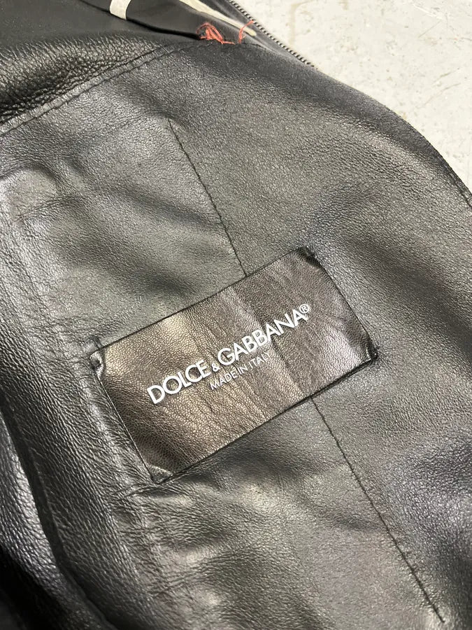 2000s Dolce & Gabbana Pure Black Leather Bomber Jacket QtUxAFj 8