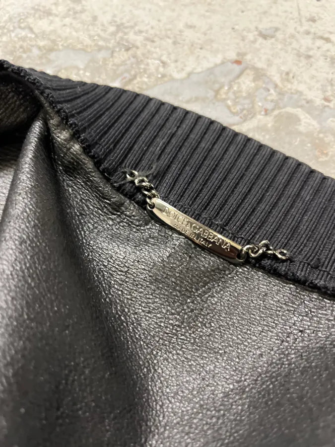 2000s Dolce & Gabbana Pure Black Leather Bomber Jacket QtUxAFj 9