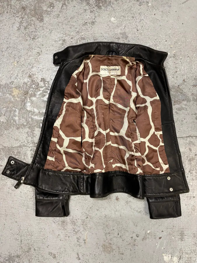 2000s Dolce & Gabbana Pure Black Leather Jacket essBhFR 6
