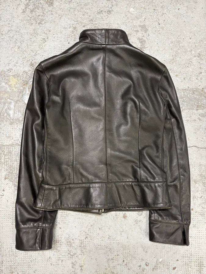 2000s Dolce & Gabbana Pure Black Leather Jacket essBhFR 5