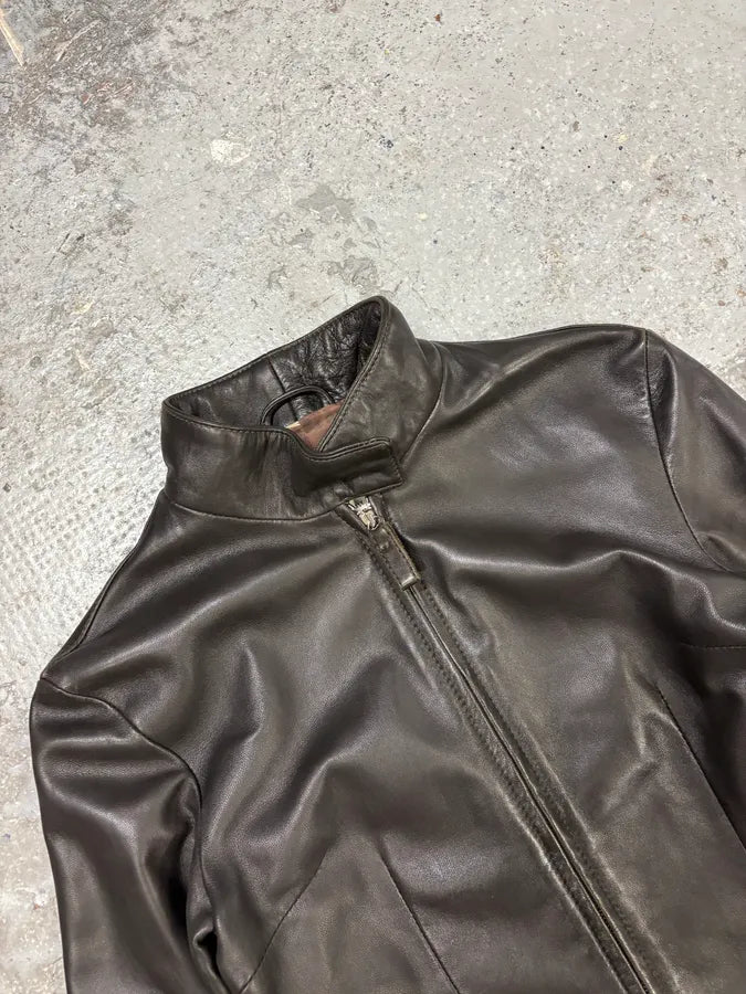 2000s Dolce & Gabbana Pure Black Leather Jacket essBhFR 4