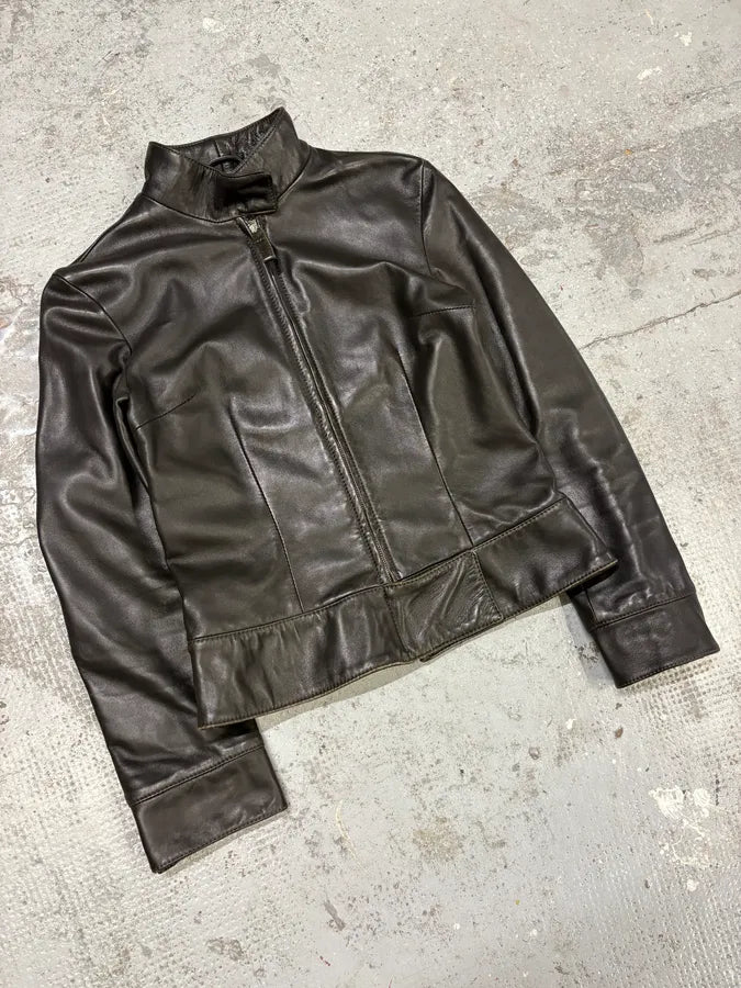 2000s Dolce & Gabbana Pure Black Leather Jacket essBhFR 3
