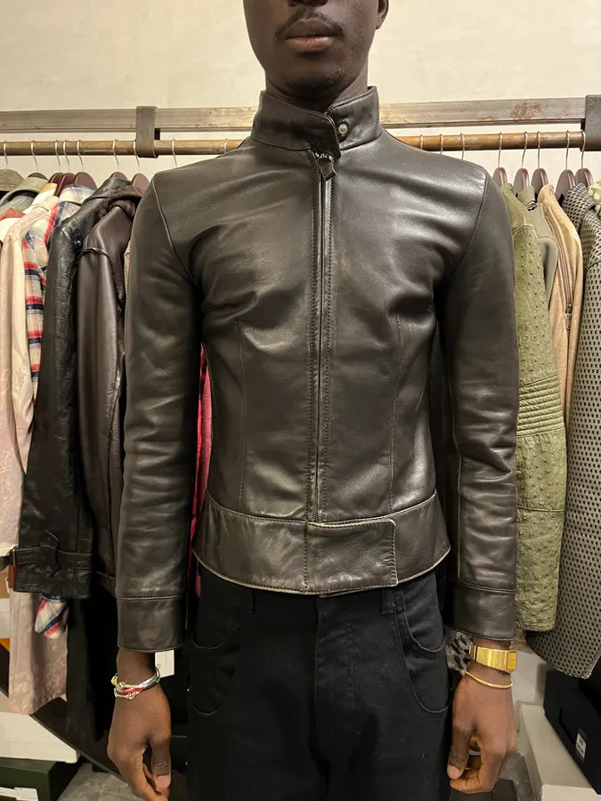 2000s Dolce & Gabbana Pure Black Leather Jacket essBhFR 1