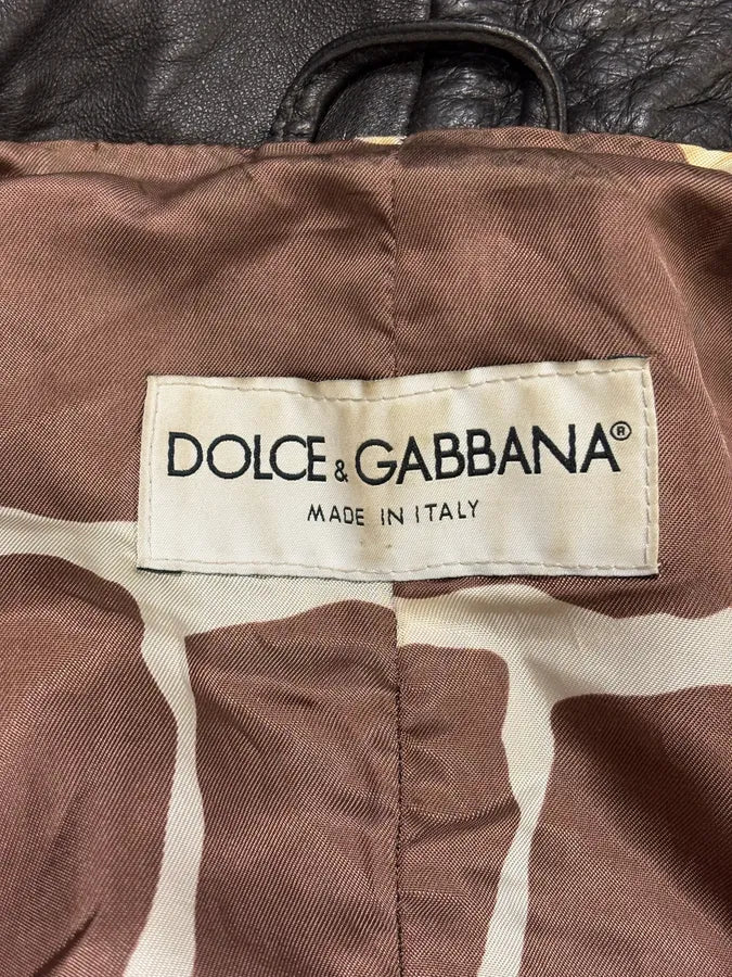 2000s Dolce & Gabbana Pure Black Leather Jacket essBhFR 7