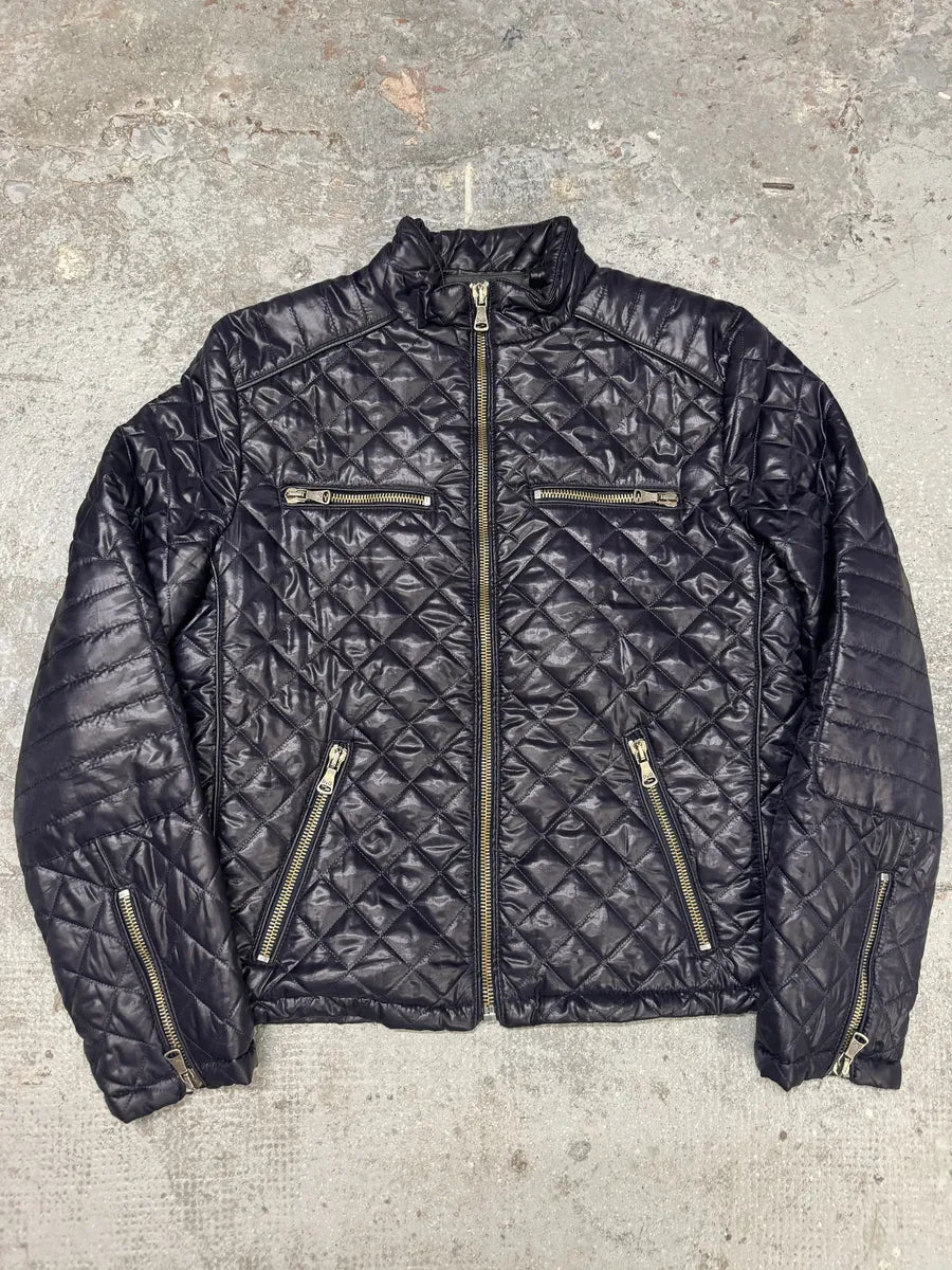 2000s Dolce & Gabbana Purple Quilted Puffer Leather Jacket (L) 0