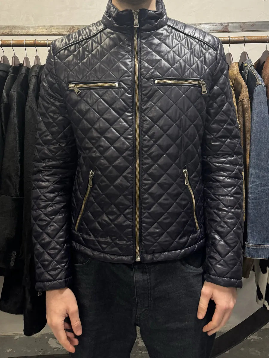 2000s Dolce & Gabbana Purple Quilted Puffer Leather Jacket (L) 2
