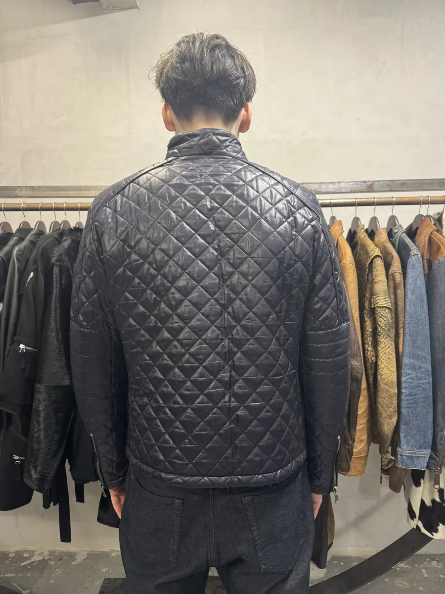 2000s Dolce & Gabbana Purple Quilted Puffer Leather Jacket (L) 3