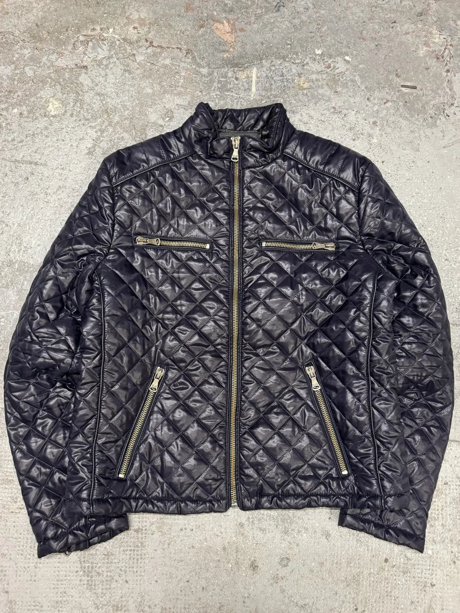 2000s Dolce & Gabbana Purple Quilted Puffer Leather Jacket (L) 4