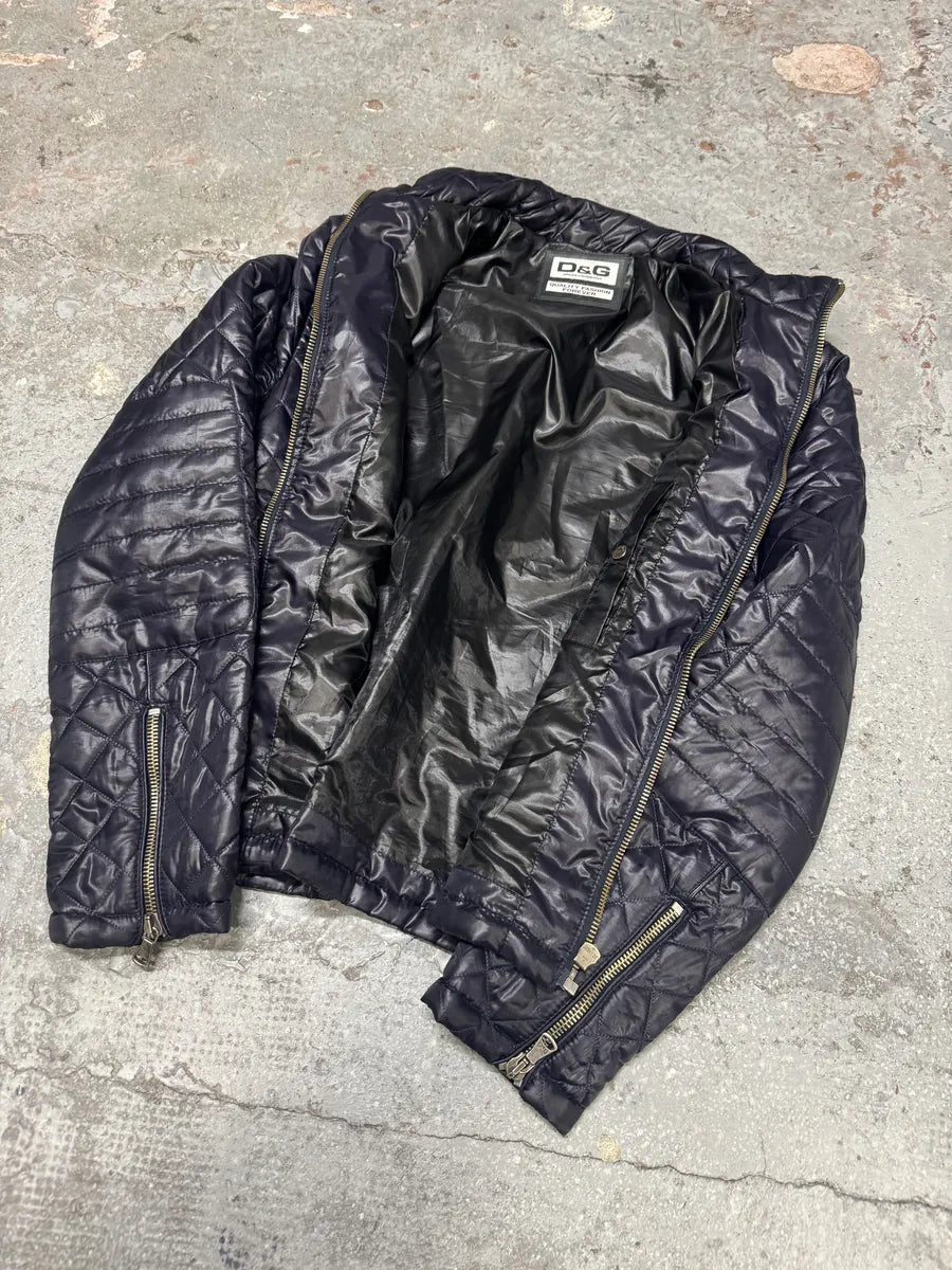 2000s Dolce & Gabbana Purple Quilted Puffer Leather Jacket (L) 7