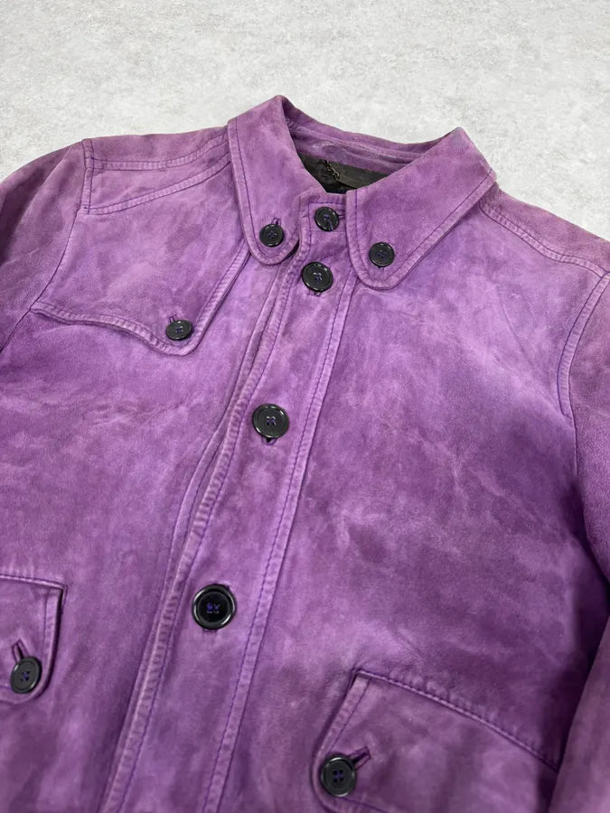 2000s Dolce & Gabbana Purple Suede Leather Jacket zCMDfcE 4