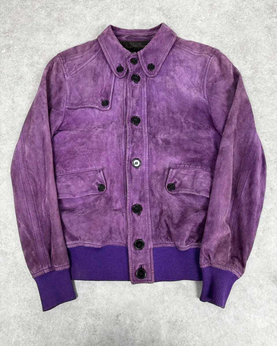 2000s Dolce & Gabbana Purple Suede Leather Jacket zCMDfcE 0