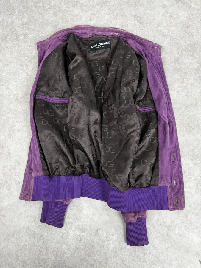 2000s Dolce & Gabbana Purple Suede Leather Jacket zCMDfcE 6