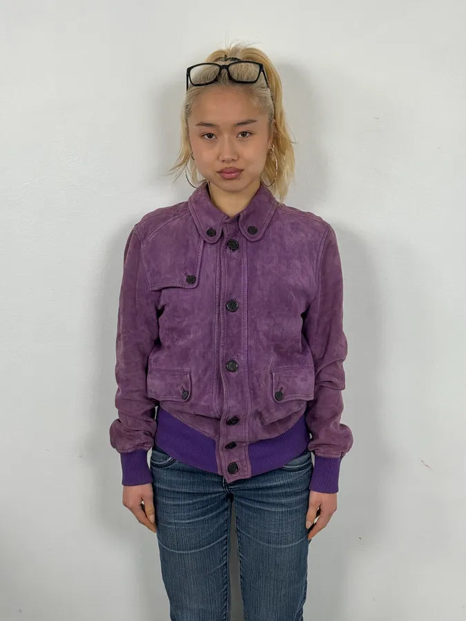 2000s Dolce & Gabbana Purple Suede Leather Jacket zCMDfcE 1