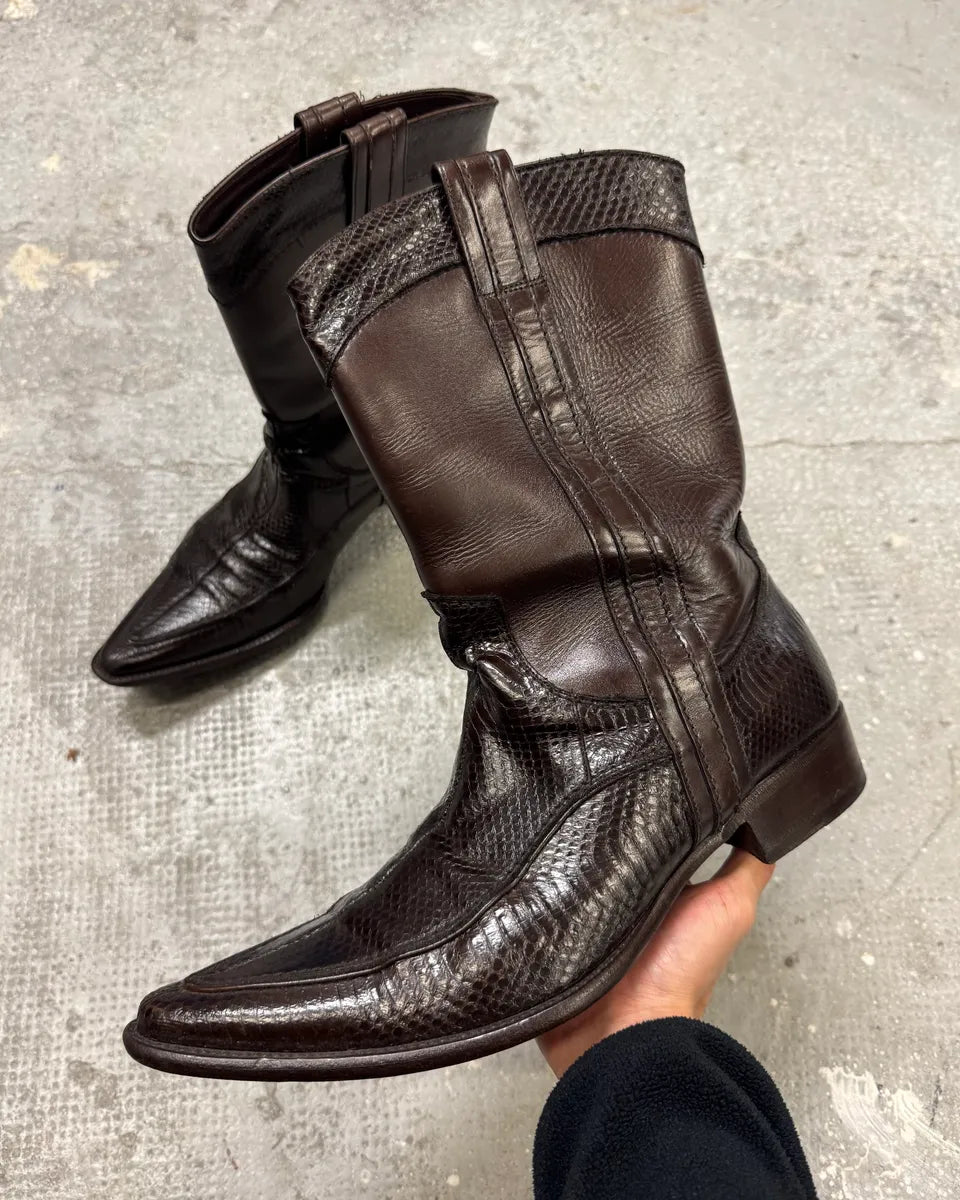 2000s Dolce & Gabbana Python Brown Leather Boots (43eu/us9.5) 0