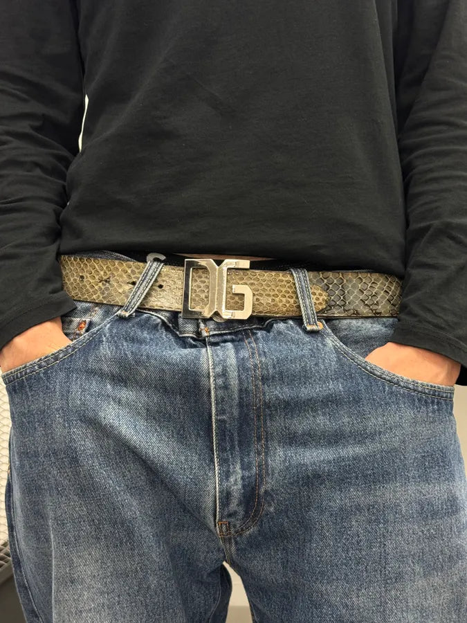 2000s Dolce & Gabbana Python Grey Leather Belt itiOHiu 1