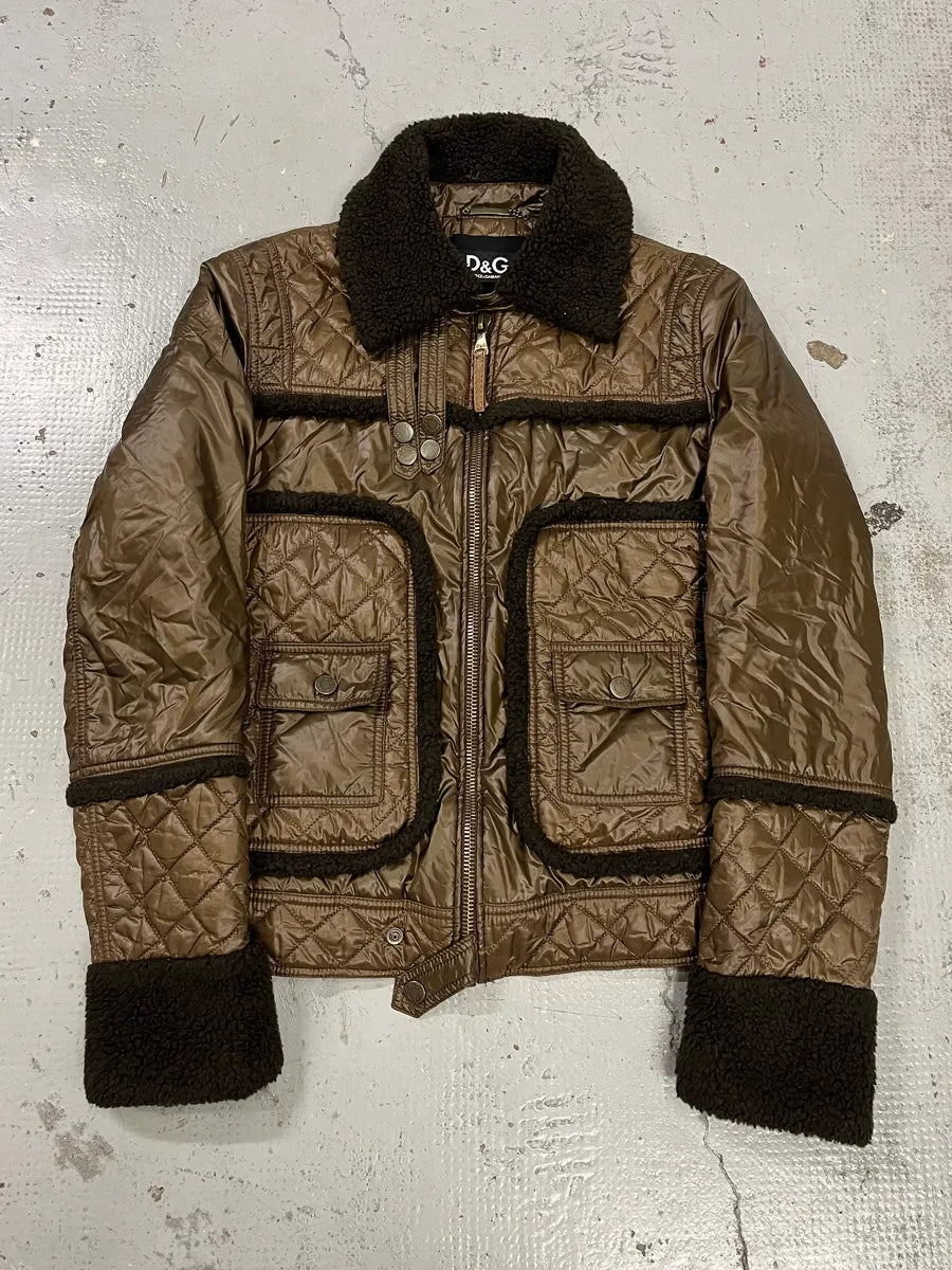 2000s Dolce & Gabbana Quilted Brown Mafia Puffer Jacket QMplpYO 0
