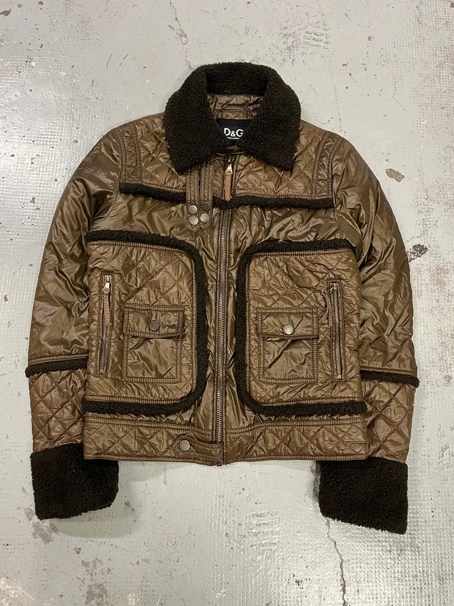 2000s Dolce & Gabbana Quilted Brown Mafia Puffer Jacket QMplpYO 3