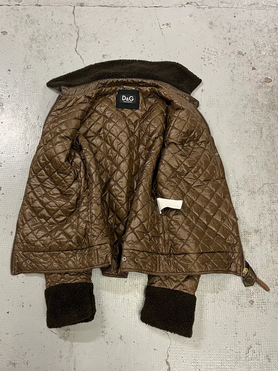2000s Dolce & Gabbana Quilted Brown Mafia Puffer Jacket QMplpYO 7