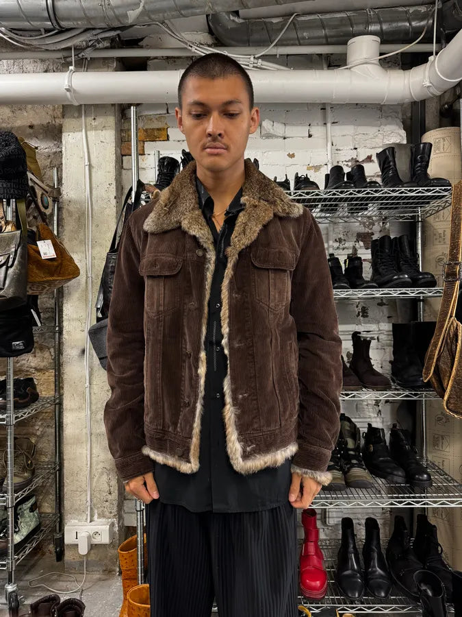 2000s Dolce & Gabbana Rabbit Fur Corduroy Brown Jacket NZWAbBq 2