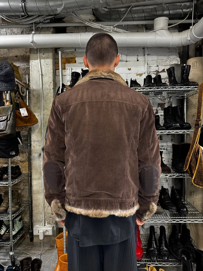 2000s Dolce & Gabbana Rabbit Fur Corduroy Brown Jacket NZWAbBq 3