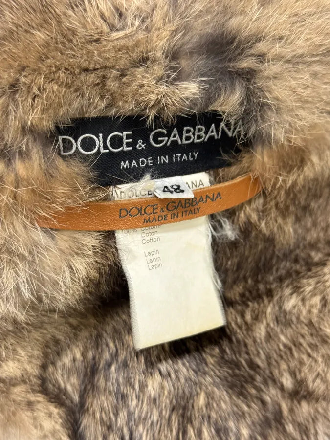 2000s Dolce & Gabbana Rabbit Fur Corduroy Brown Jacket NZWAbBq 6