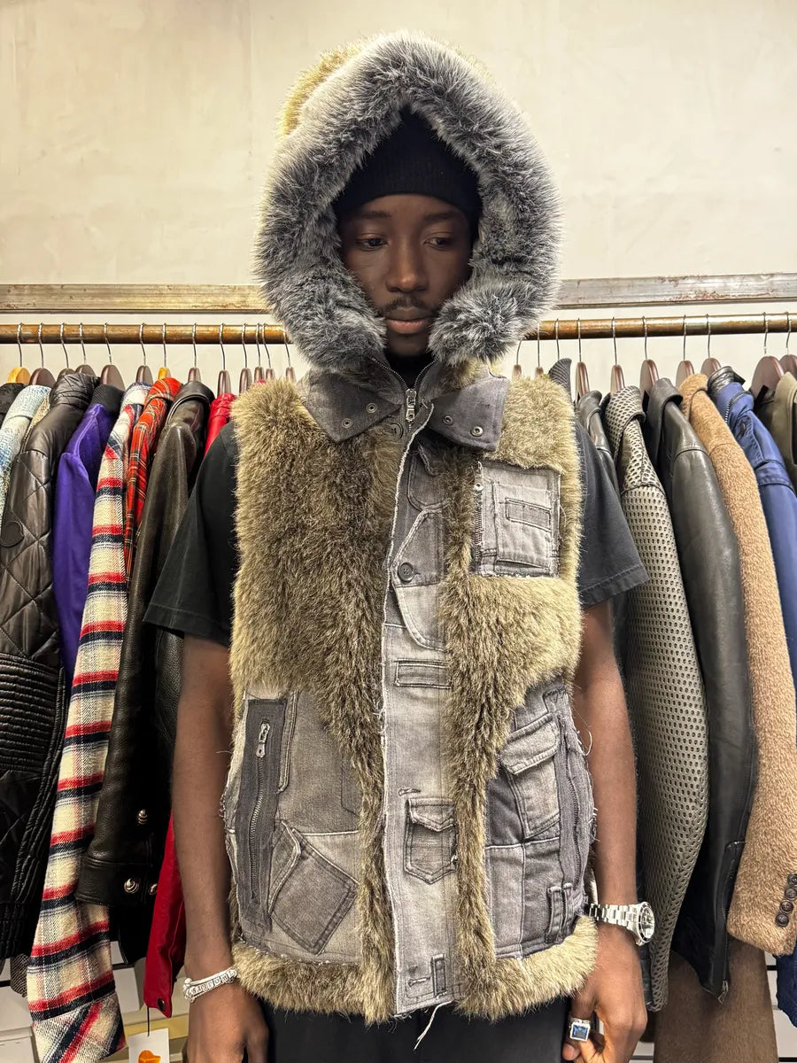 AW2011 Dolce & Gabbana Rabbit Fur Hooded Hybrid Denim Vest Jacket xNXRRaW 2