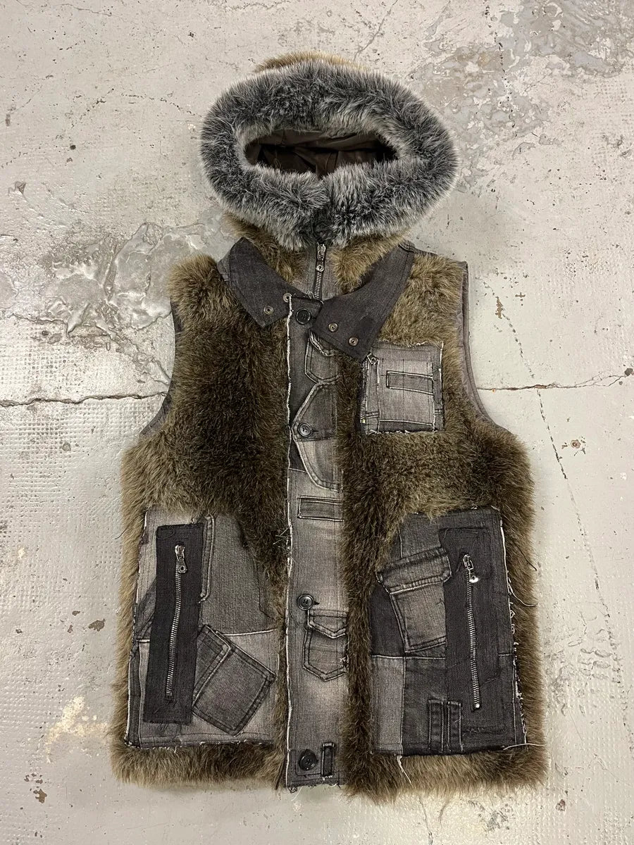 AW2011 Dolce & Gabbana Rabbit Fur Hooded Hybrid Denim Vest Jacket xNXRRaW 0