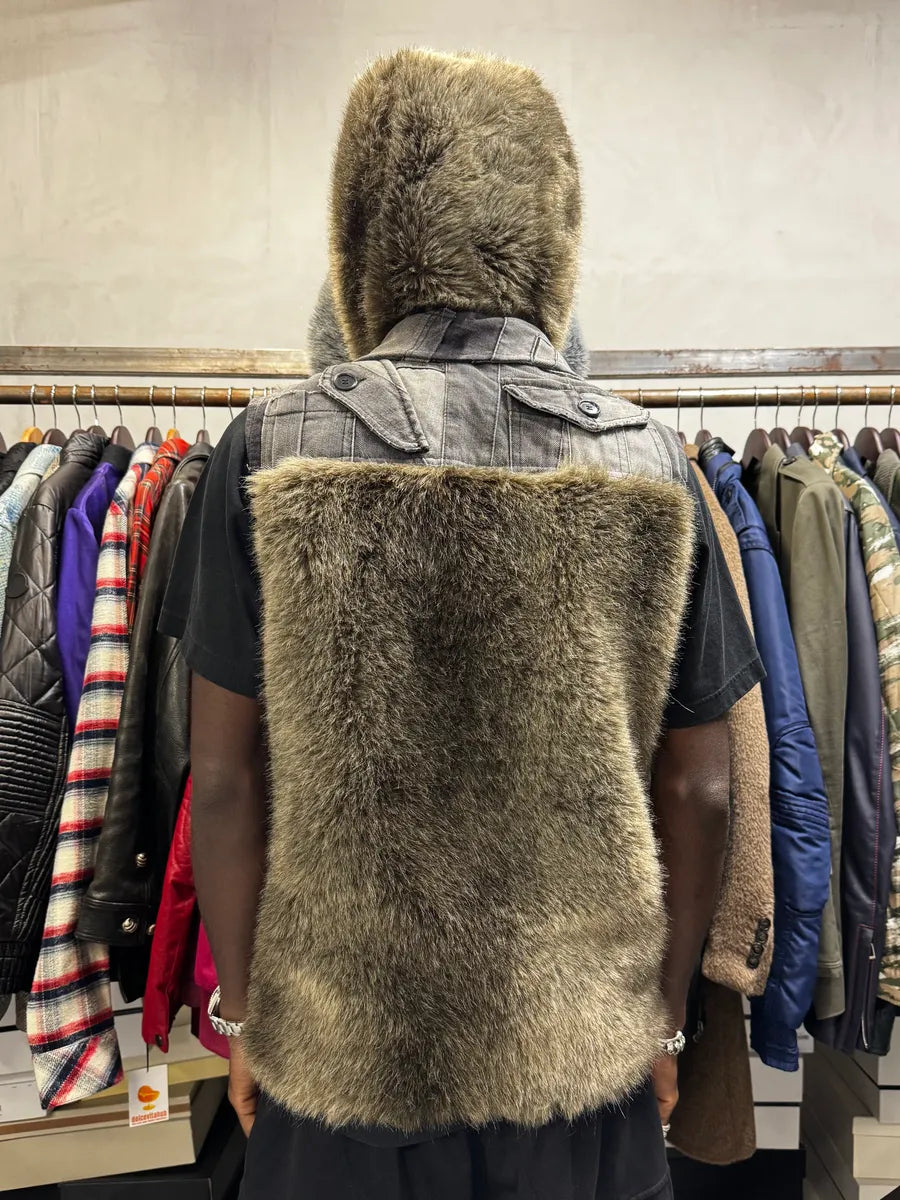 AW2011 Dolce & Gabbana Rabbit Fur Hooded Hybrid Denim Vest Jacket xNXRRaW 3